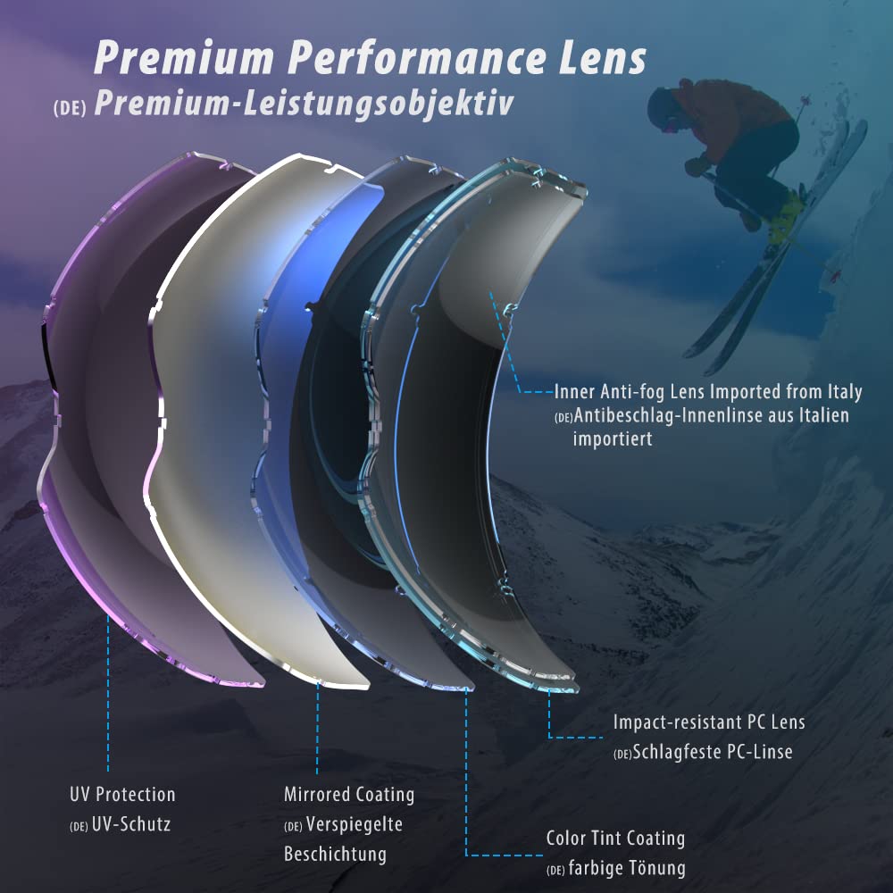 Zabert Ski Snow Snowboard Goggles For Men Women Youth, Over Glasses Otg Anti-Fog For Skiing Snowboarding Snowmobile,White Blue M