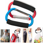 2X Carabiner Hook - 5.4'' Large Aluminum D-Style Carry Handle With Sponge For Shopping Bags Handbag Tote Stroller Carrying