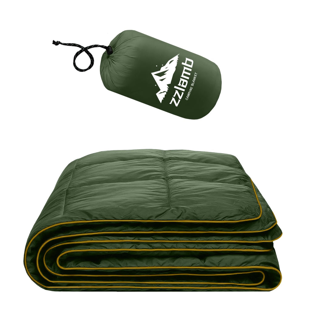 Zzlamb Puffy Camping Blanket For Adults, Compact Soft Warm Blanket Water-Repellent, Packable Lightweight Quilt Down Alternative