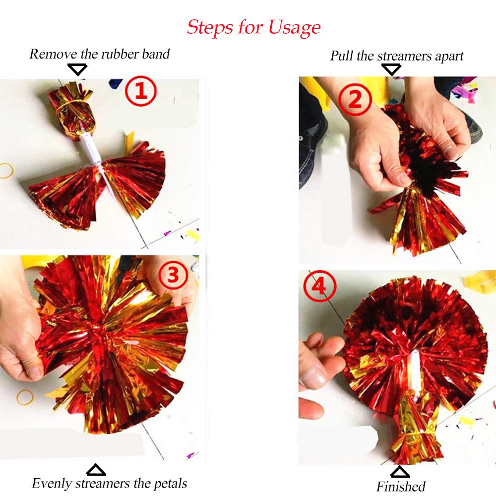 4Pcs Metallic Cheerleading Pom Poms For Kids, Creatiee 2 Pair Cheerleader Cheering Squad Pompoms For Boy Girl School Sports Game