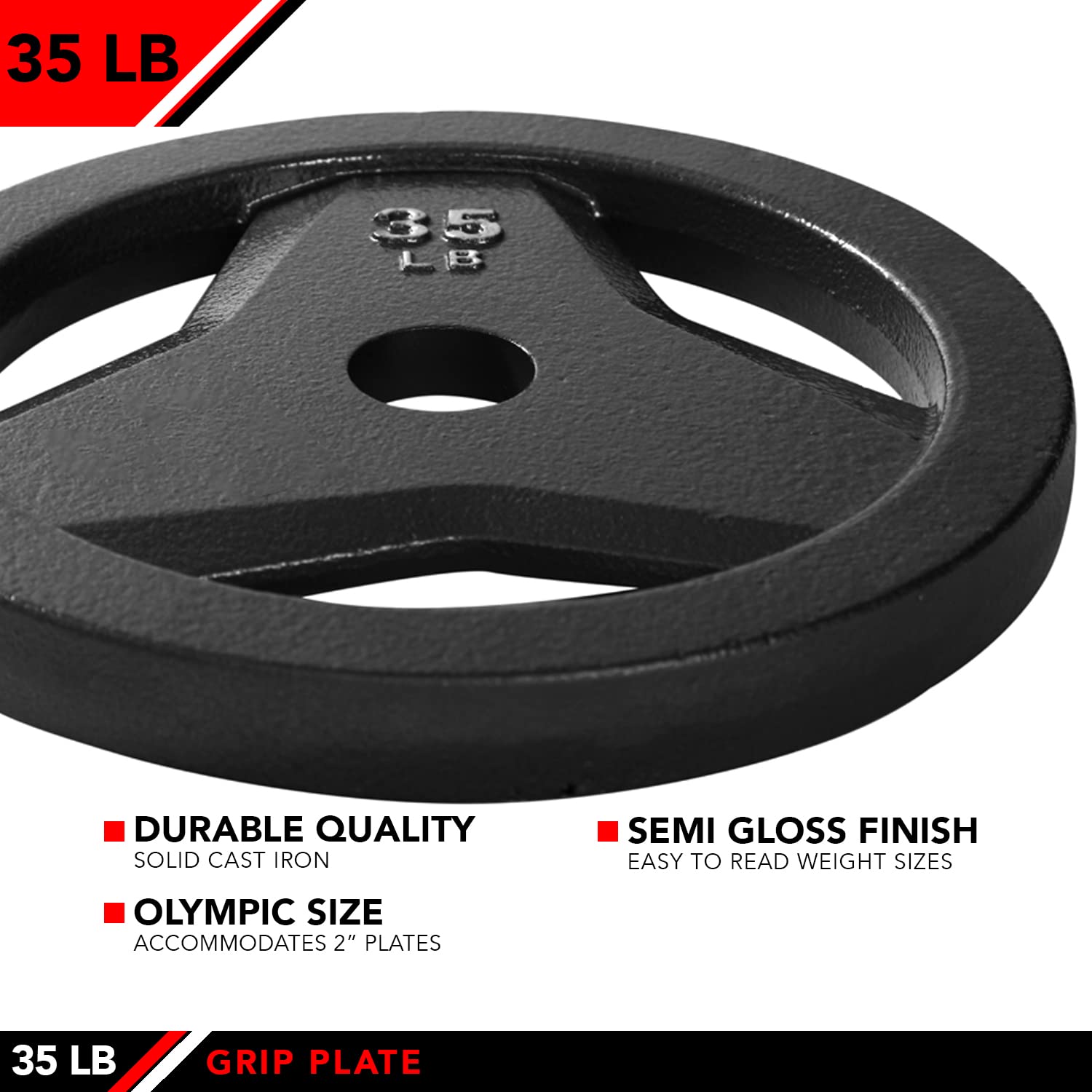 Jfit Cast Iron Olympic 2-Inch Grip Plate For Barbell, Single Plate, 35 Lb