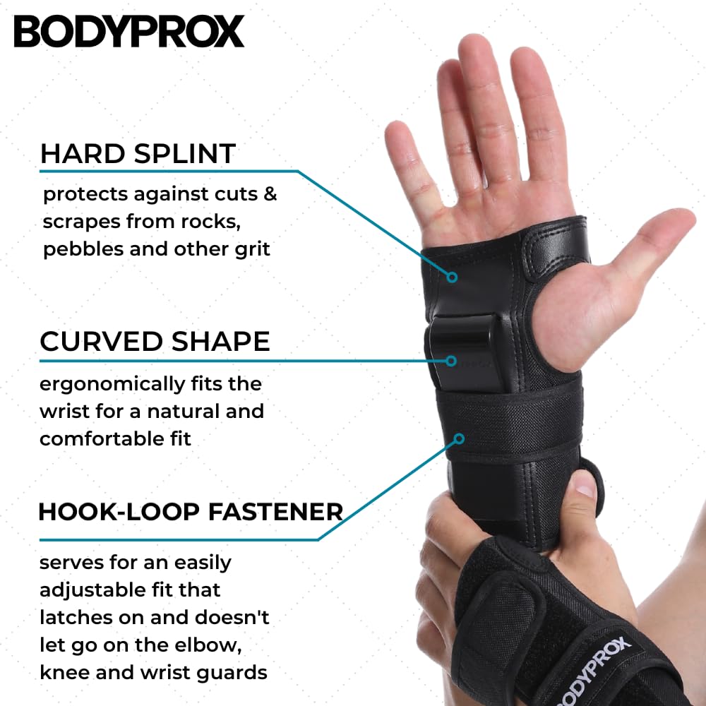 BODYPROX Knee Pads Elbow Pads Wrist Guards Set for Skateboarding, Roller Derby, BMX Ride, and Inline Skating (Youth One Size)