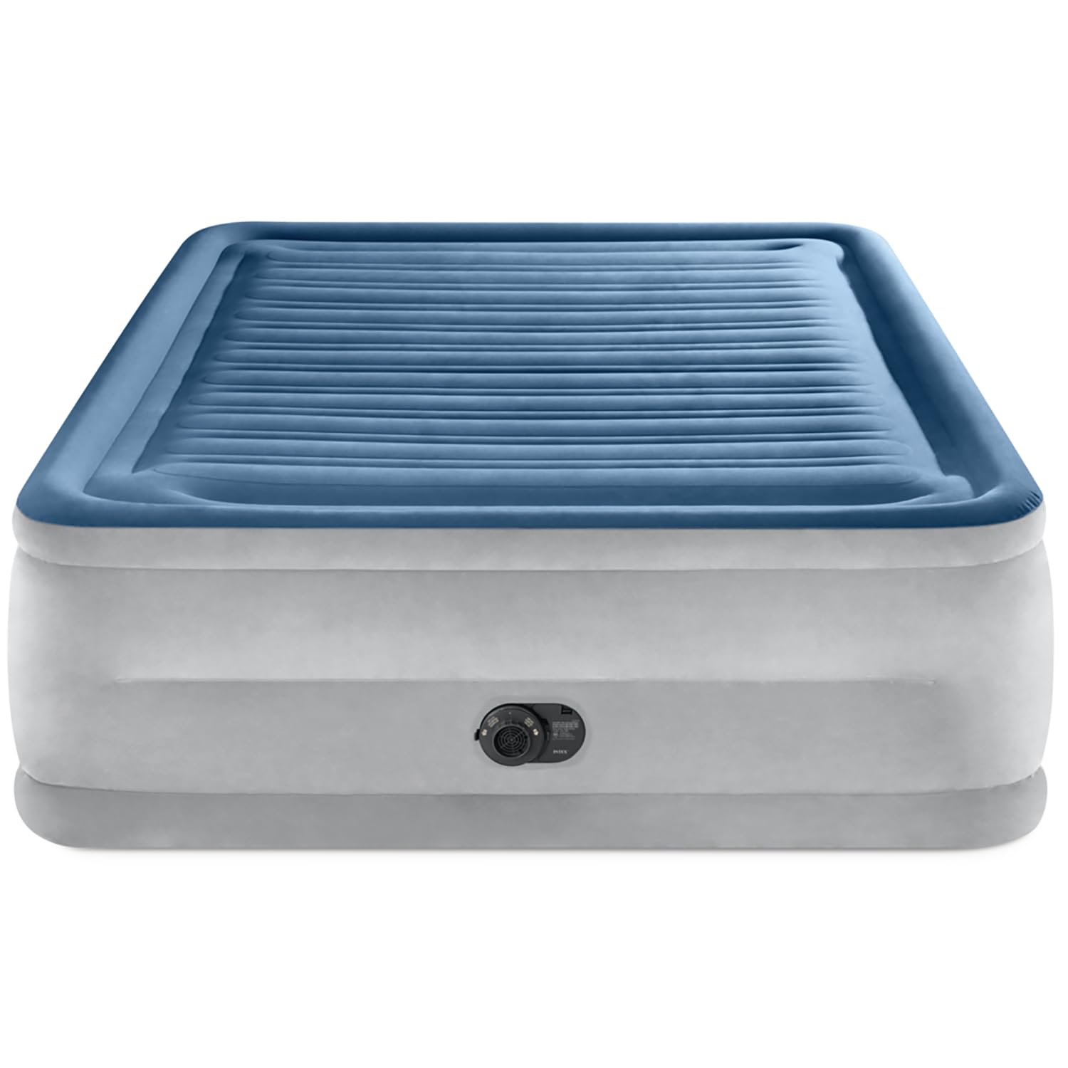 Intex: Dura-Beam Deluxe Comfort-Plush Air Mattress - 22'' Queen Blue - Built-In Electric Pump, Durable Fiber-Tech, Carry Bag Inc