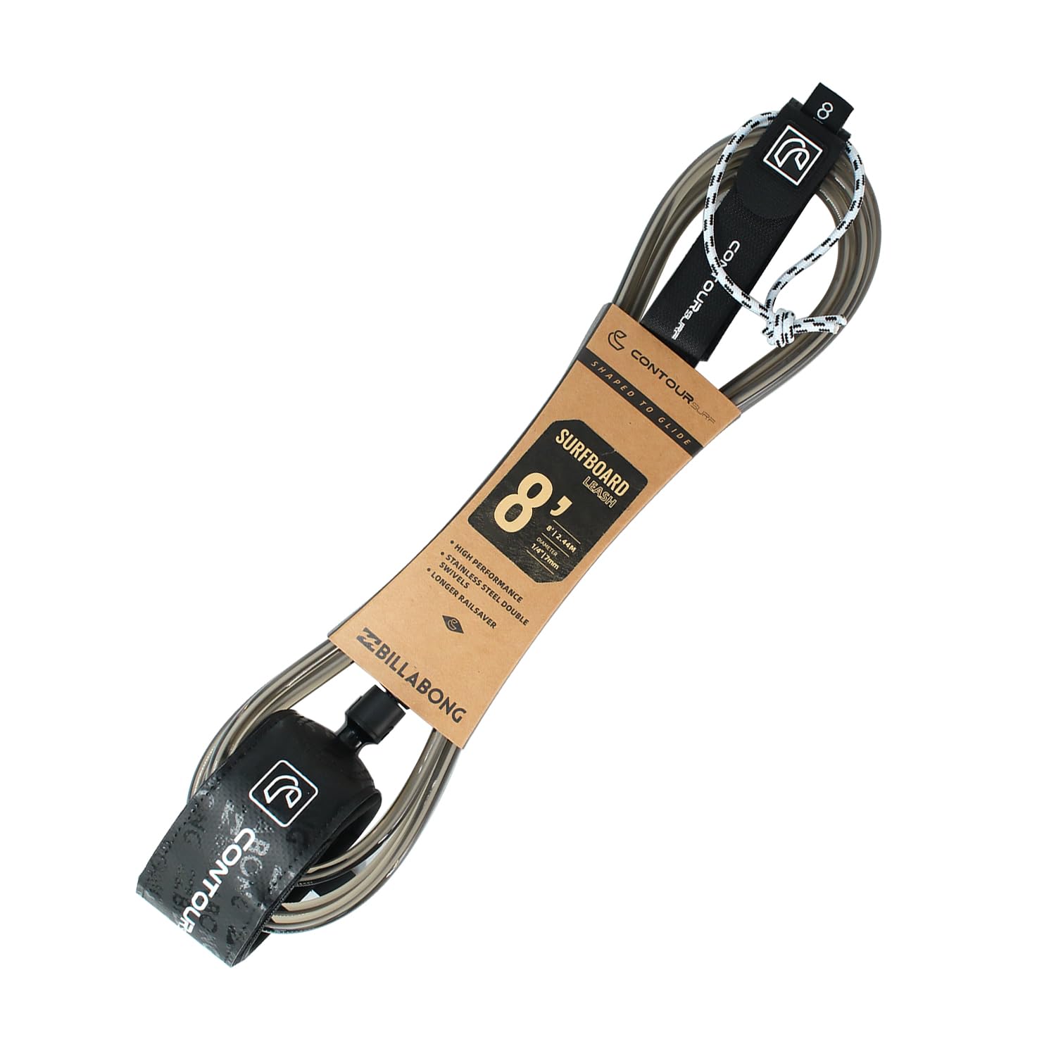 Billabong x Contour Surf Surfboard Leash - Ankle Leash with Double Swivel, Heavy-Duty PU Cord for Longboards and Shortboards, Se