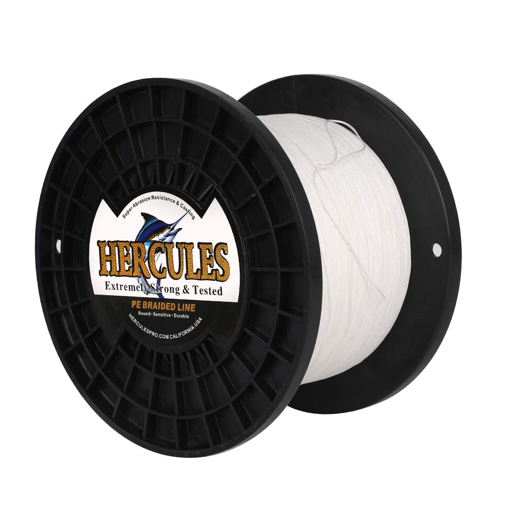Hercules Braided Fishing Line 1500M 1640Yds 10Lbs-200Lbs Pe Superline 8 Strands (White 200Lb/90.7Kg 0.75Mm)