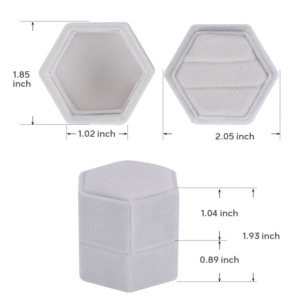 Smileshe Ring Box, Velvet Jewelry Boxes For Proposal Engagement Wedding Ceremony, Hexagon Mini Double Ring Slot Bearer Case With