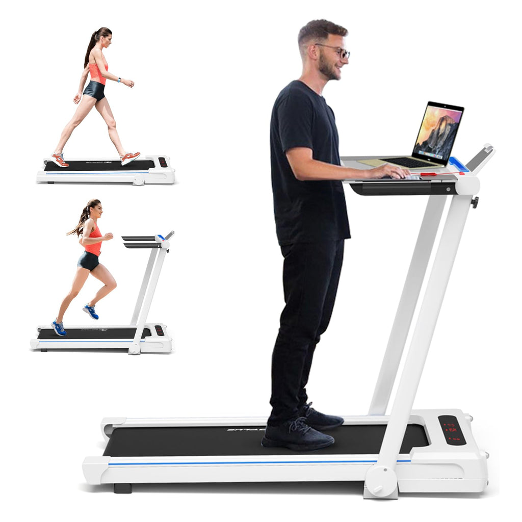 Goplus 3-In-1 Treadmill With Large Desk, 2.5Hp Folding Electric Treadmills, Led Display, Remote Control, Bluetooth Speakers, Wal