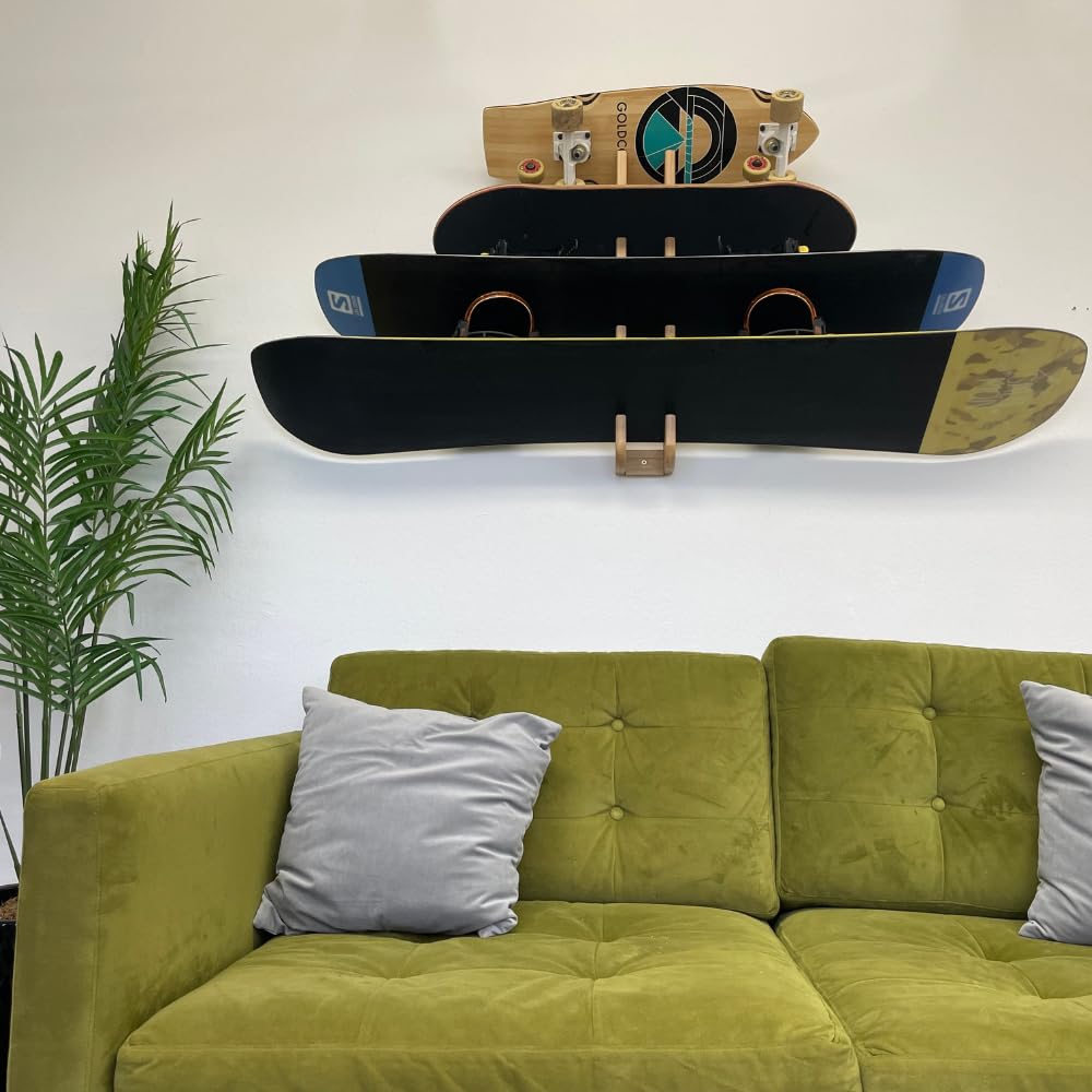 Cor Surf Skateboard Wall Mount Display 4 Boards  Snowboard Wall Storage Mount Holds Four Boards Made With Sustainable Bamboo 4 B