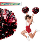 Lovecheer 2Pcs Pom Poms Cheerleading Metallic Black And Red Cheer Pom Poms With Baton Handle For Sports Team Spirit Dance Party