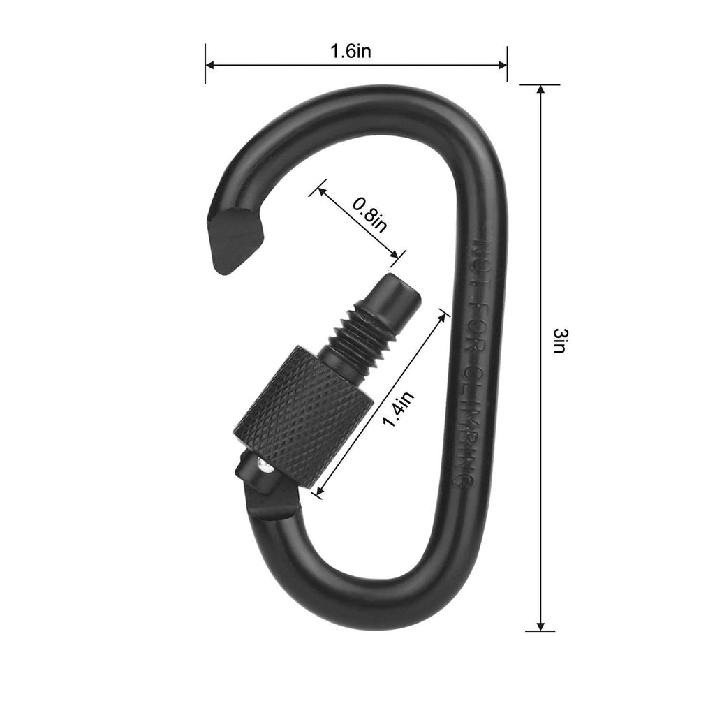 Locking Carabiner Clip, Vonpri Caribeaner Clips Black D Ring Spring Snap Key Chain Hook 3'' Screw Gate Hook Travel Aluminum Cara