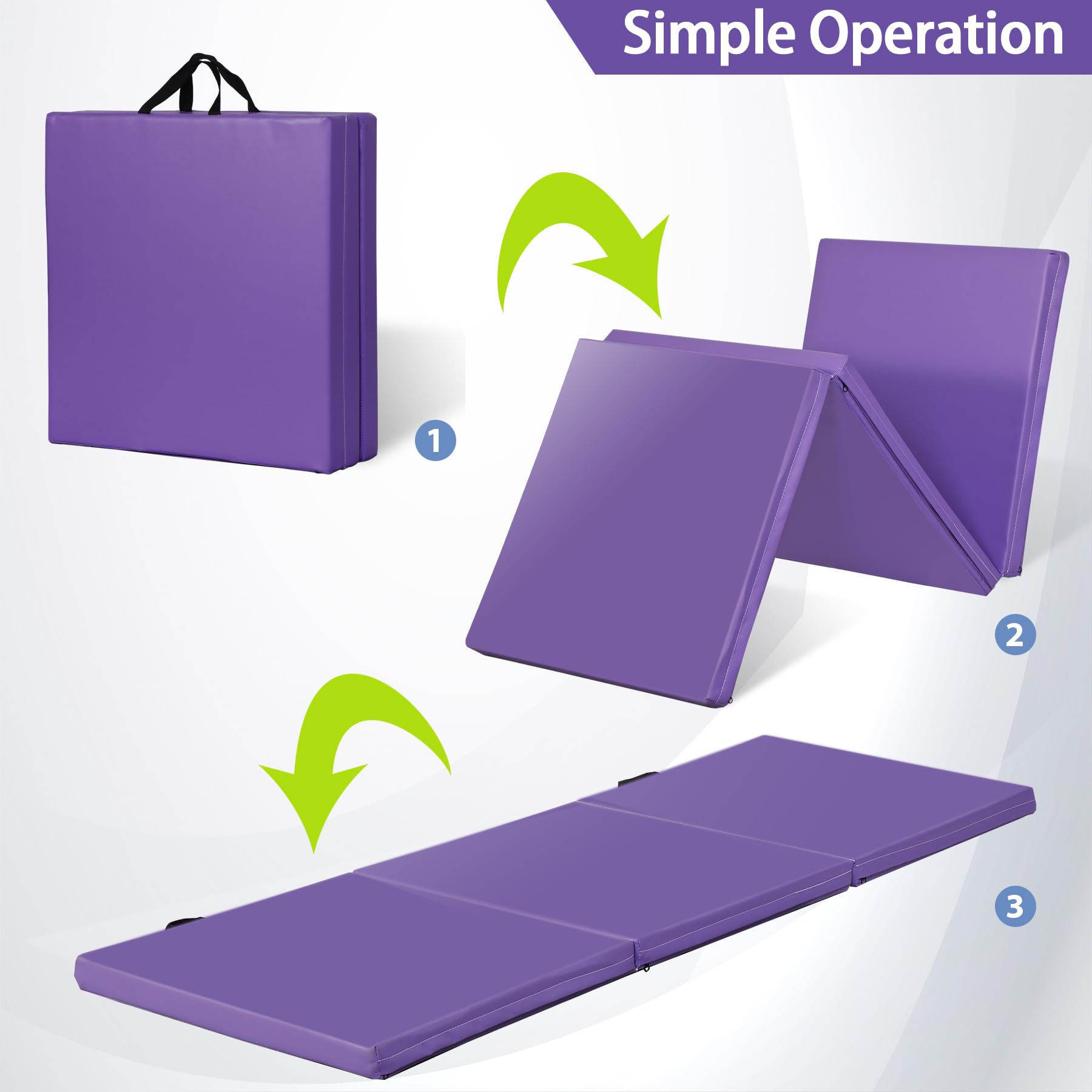 Zeny 2? Thick Tri-Fold Folding Gym Exercise Mat Extra Thick Gymnastics Mat Tumbling Mat With Carrying Handles For Home Workout,