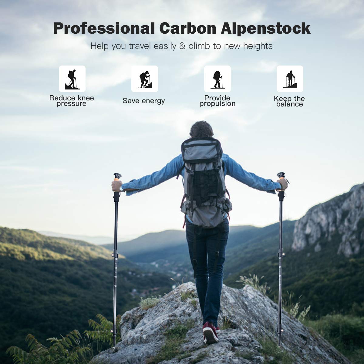 Goplus Trekking Poles, 2 Pack Adjustable Anti-Shock Hiking Walking Climbing Sticks, Lightweight Aluminum 7075 With Carry Bag