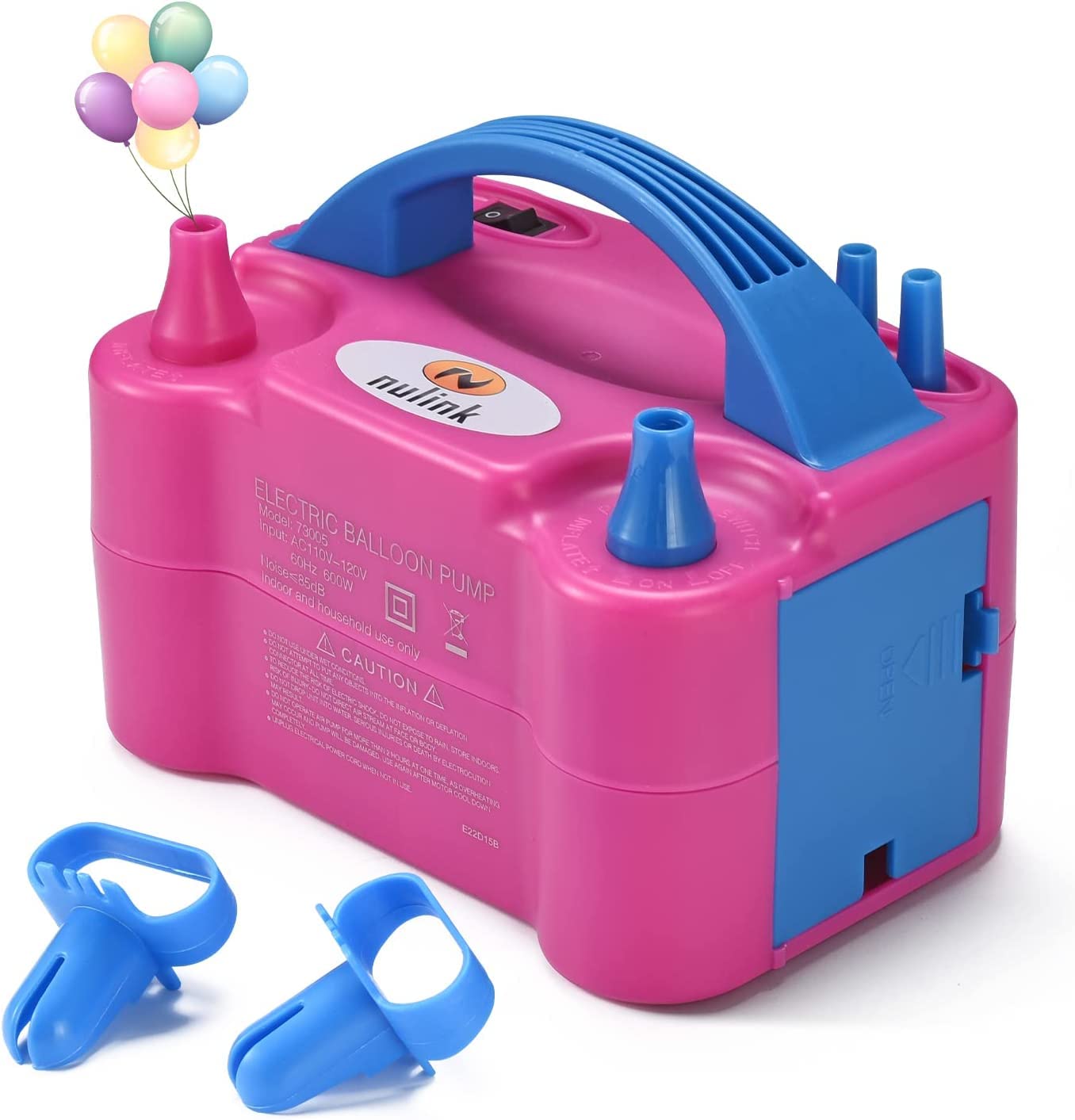 Nulink Electric Portable Dual Nozzle Balloon Blower Pump Inflation For Decoration, Party [110V~120V, 600W, Rose Red]