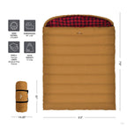 Teton Sports Canvas Mammoth Queen-Size Double Sleeping Bag; Warm And Comfortable For Family Camping , Brown Canvas, 94'' X 62''