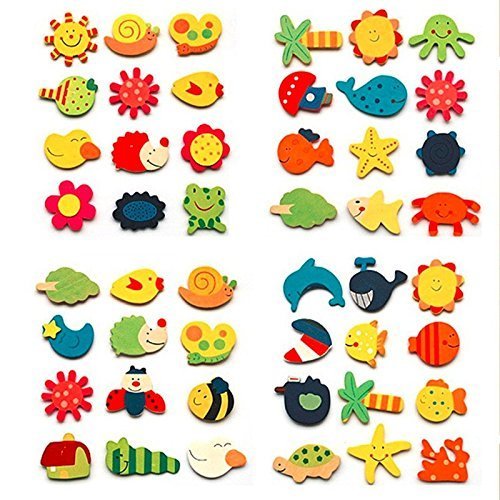 CraftDev Wooden Nature Theme Magnets  Set of 40, Multicolour