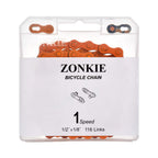 Zonkie Single-Speed Bicycle Chain 1/2 X 1/8 Inch 116 Links (Orange, 1/2'' 1/8'' 116 Links)