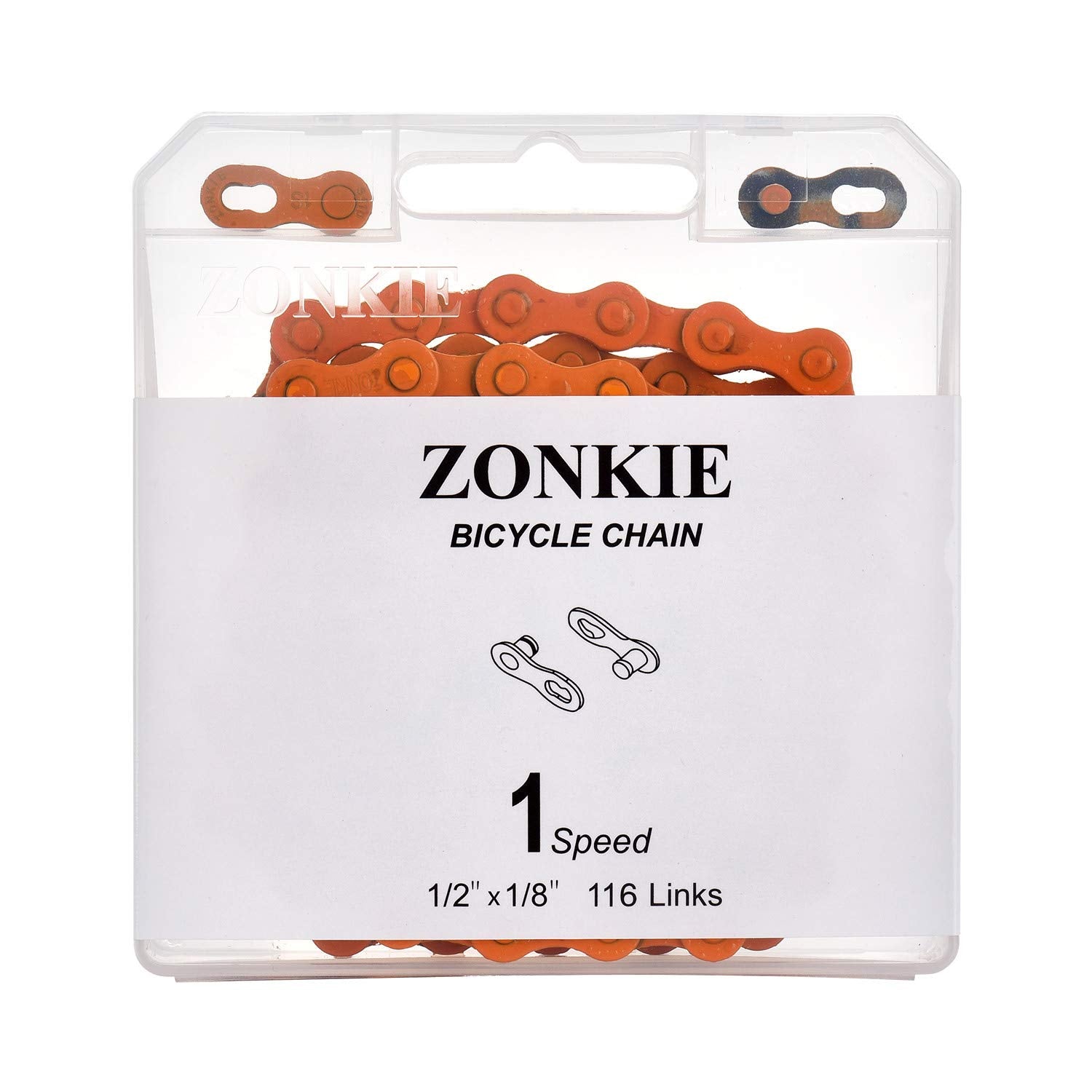 Zonkie Single-Speed Bicycle Chain 1/2 X 1/8 Inch 116 Links (Orange, 1/2'' 1/8'' 116 Links)