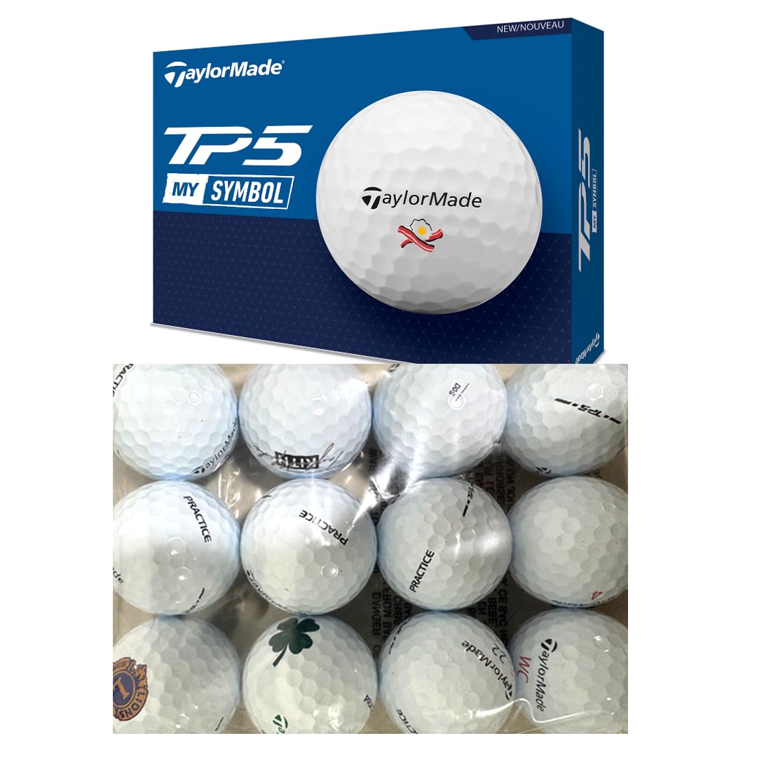 TaylorMade TP5 & TP5x MySymbol Logo Overrun Practice Golf Ball (Bagged - No Box) - 12 Balls/Pk - Made in The USA (TP5-12 Balls)