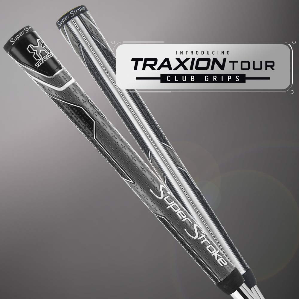 Superstroke Traxion Tour Golf Club Grip, Black/Gray (Midsize) | Advanced Surface Texture That Improves Feedback And Tack | Extre