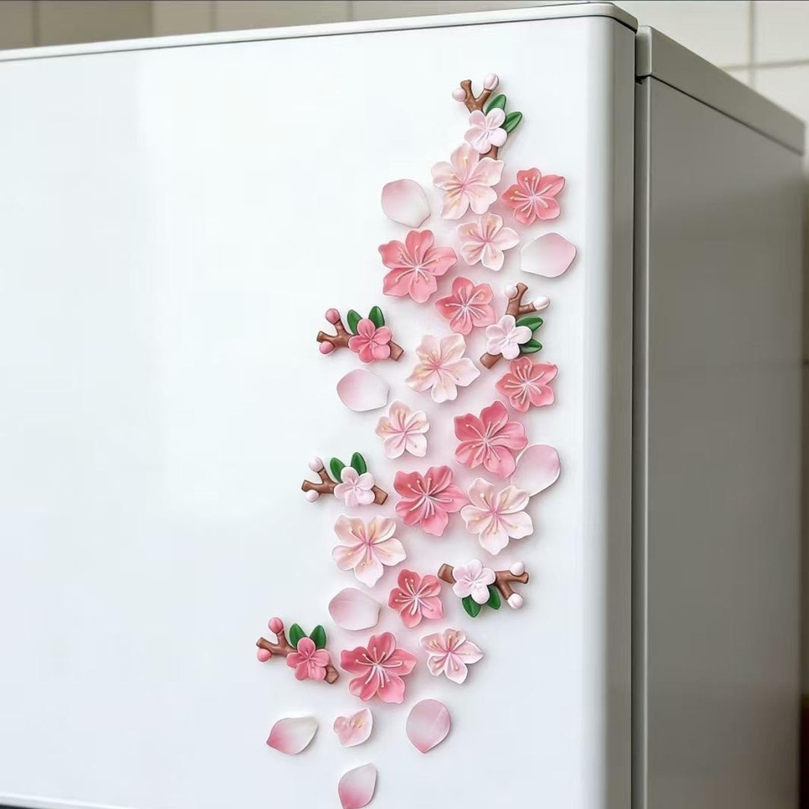 24Pcs 3D Fridge Magnets, Fridge Magnet Flower Pot, Peach Blossom Decorations For Kitchen And Office, Pink And Peach Colored Magn