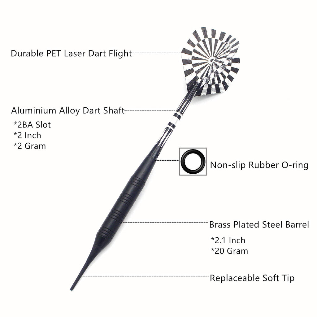 Roobeeo Soft Tip Darts Set For Electronic Dart Board 22G Plastic Tip Darts Set With Brass Barrels&Aluminum Shafts, 6 Flights 3 S