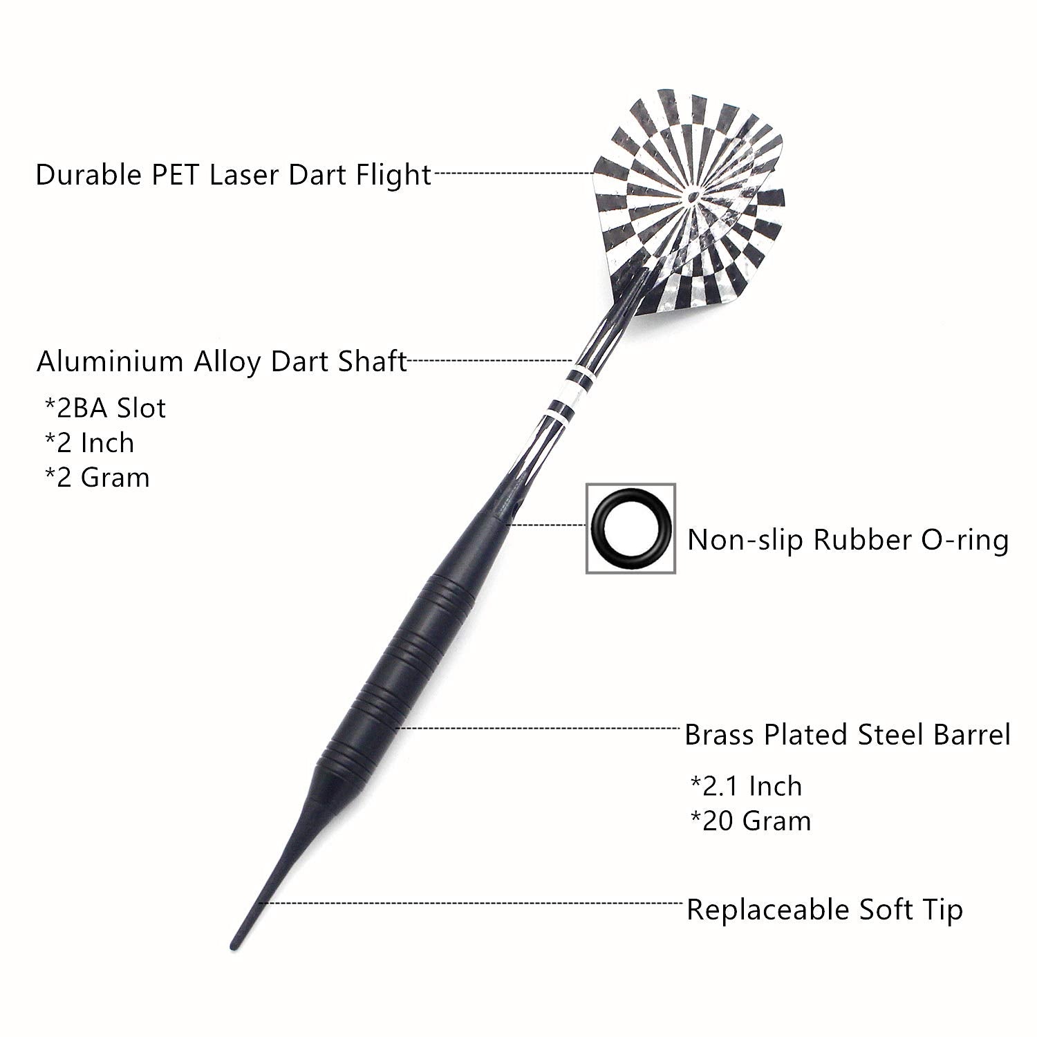 Roobeeo Soft Tip Darts Set For Electronic Dart Board 22G Plastic Tip Darts Set With Brass Barrels&Aluminum Shafts, 6 Flights 3 S