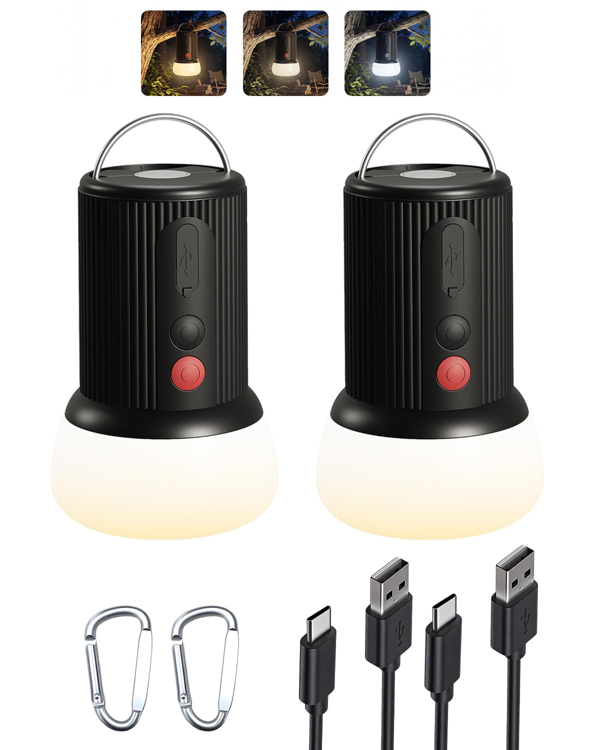LED Rechargeable Camping Lantern with Hook - 6000mAh Emergency Outdoor Camping Lights, IPX5 Water Resistant Portable Tent Lights