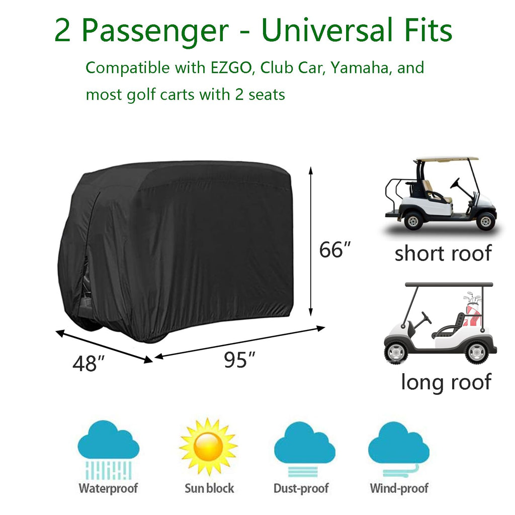 Flymei 2 Passenger Golf Cart Covers, Waterproof Dust Prevention Golf Cart Cover For Ez Go Club Car Yamaha Golf Carts, Sunproof 2