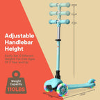 Teal Mini 3 Wheel Scooter for Kids - Lean-to-Steer Kick with LED Light-Up Wheels, Adjustable Handlebar, Wide Anti-Slip Deck, Smo