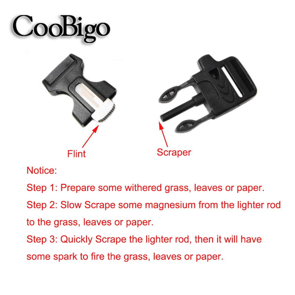 10Pack 3/4'' (19Mm) Fire Starter Survival Whistle Buckle Flint Scraper For Paracord Bracelet Key Lanyard Ourdoor Hiking Camping