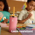 Hydro Flask Kids 12 Oz Tumbler with Lid and Straw for School - Insulated Stainless Steel in Dahlia Pink