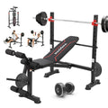 Foldable 750LBS Weight Bench with Leg Extension and Squat Rack, Adjustable Flat Incline Decline Bench Press for Full Body Workou