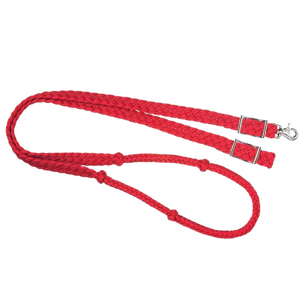 Tough 1 Knotted Cord Roping Reins, Red ,1 X 8'