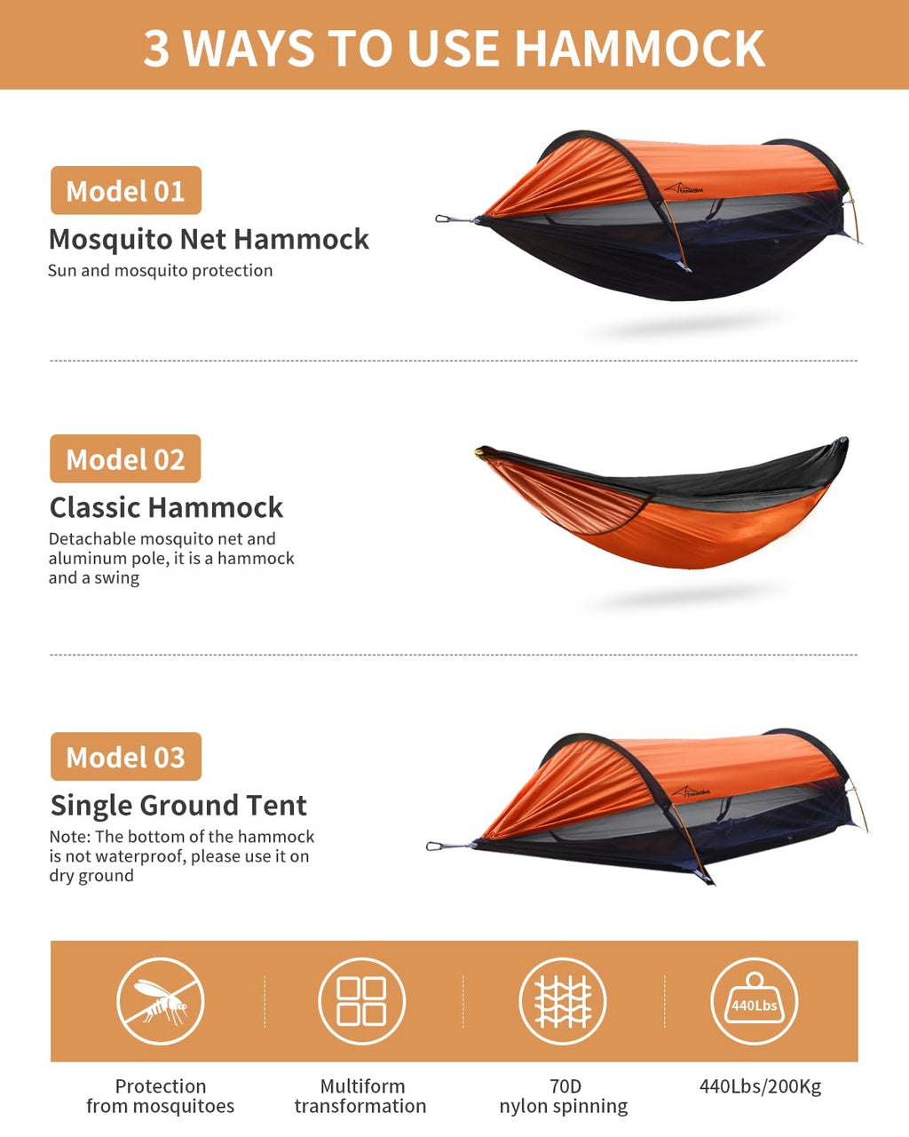 Travel Bird Camping Hammock Tent With Mosquito Net And Sunshade, Extra Large For 2 Person, Lightweight Hanging Hammocks Tree Str