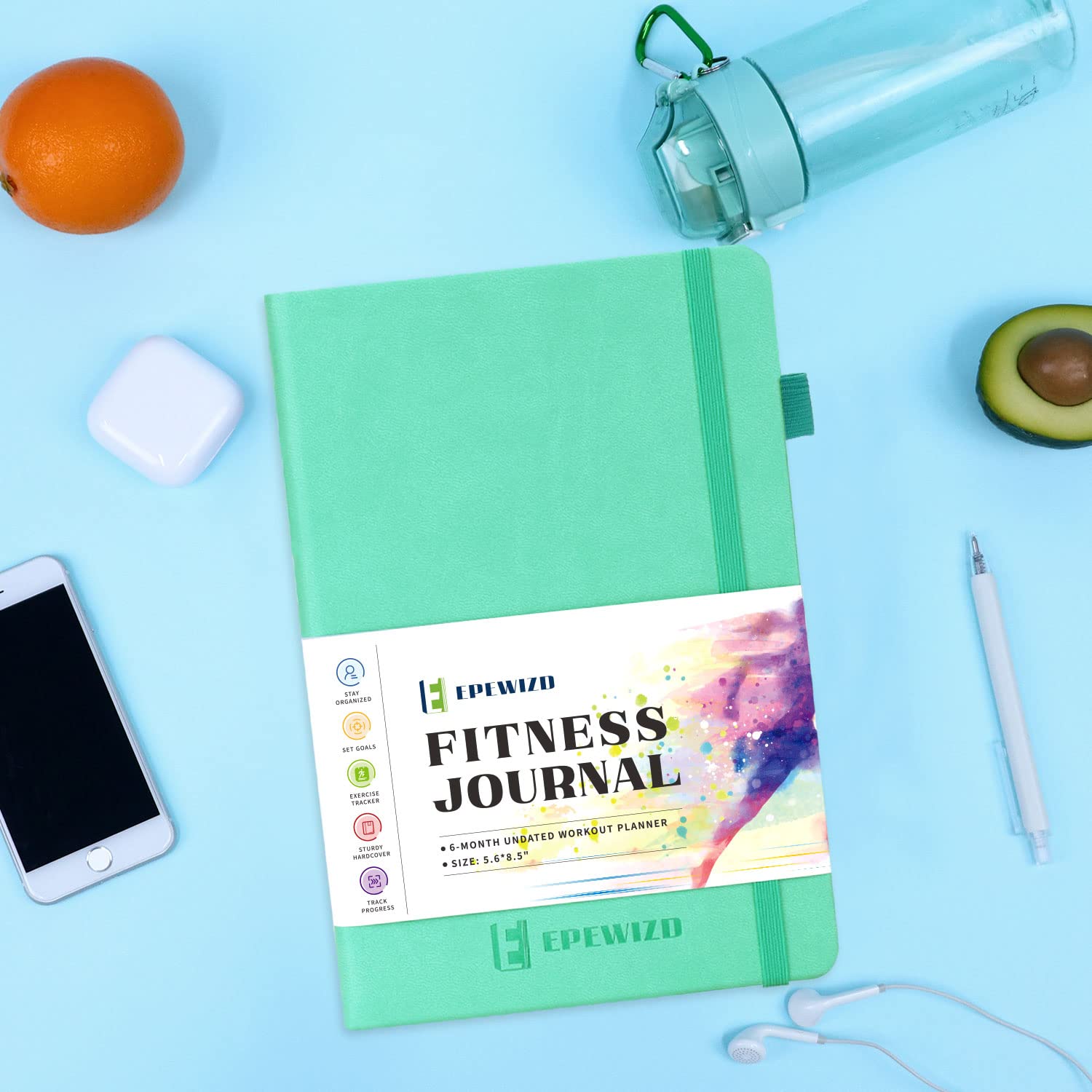 Epewizd Fitness Journal Hardcover 6- Month Workout Planner Undated Workout Log Book Home Gym Accessories For Women And Man(Green