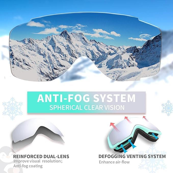 Freela 2 Pack Kids Ski Goggles 4-6 10-12 8-12 6-14, Pink&Green Skiing Snowboarding Snowmobile Winter Snow Glasses, Anti Fog UV P