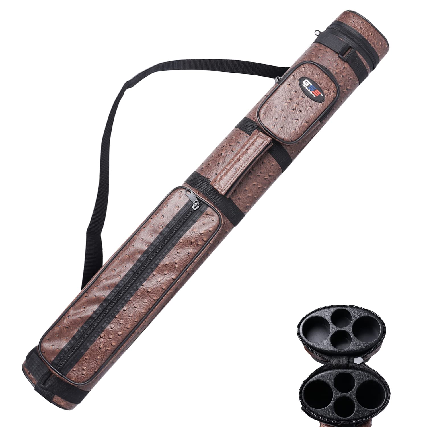 Gse 2X2 Deluxe Hard Billiard Pool Cue Stick Carrying Case, Billiard Cue Case, Billiards Accessories (Oval - Brown)