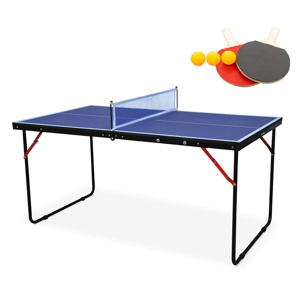 Runboll Midsize Foldable Table Tennis, Portable Ping Pong Table Set With Net, 2 Ping Pong Paddles 3 Ping Pong Balls For Indoor O