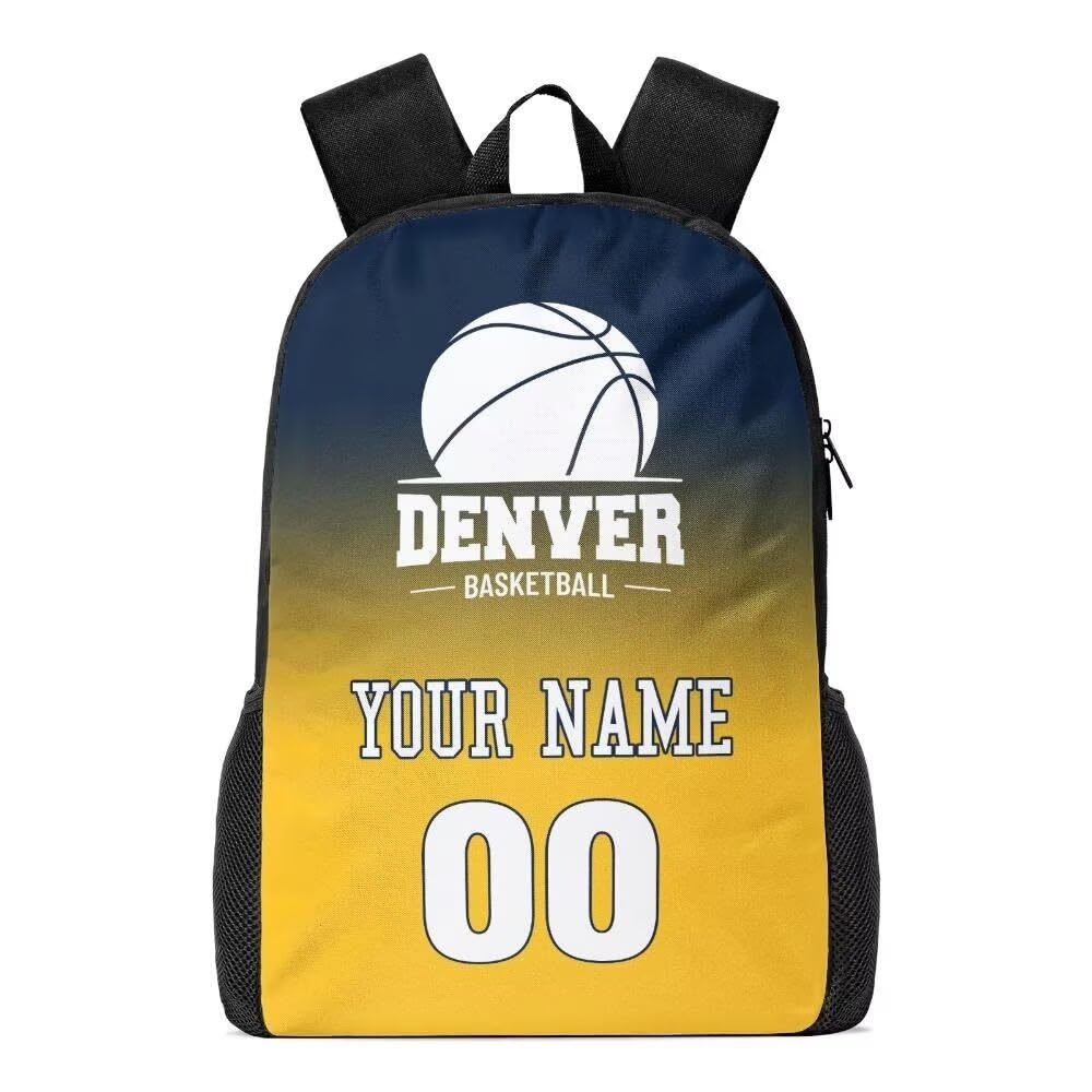 Personalized Denver Basketball Sports Backpack Custom City Fan Gift Shoulder Bag Add Name and Number Casual Bag