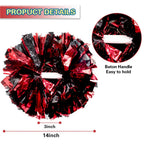 Lovecheer 2Pcs Pom Poms Cheerleading Metallic Black And Red Cheer Pom Poms With Baton Handle For Sports Team Spirit Dance Party