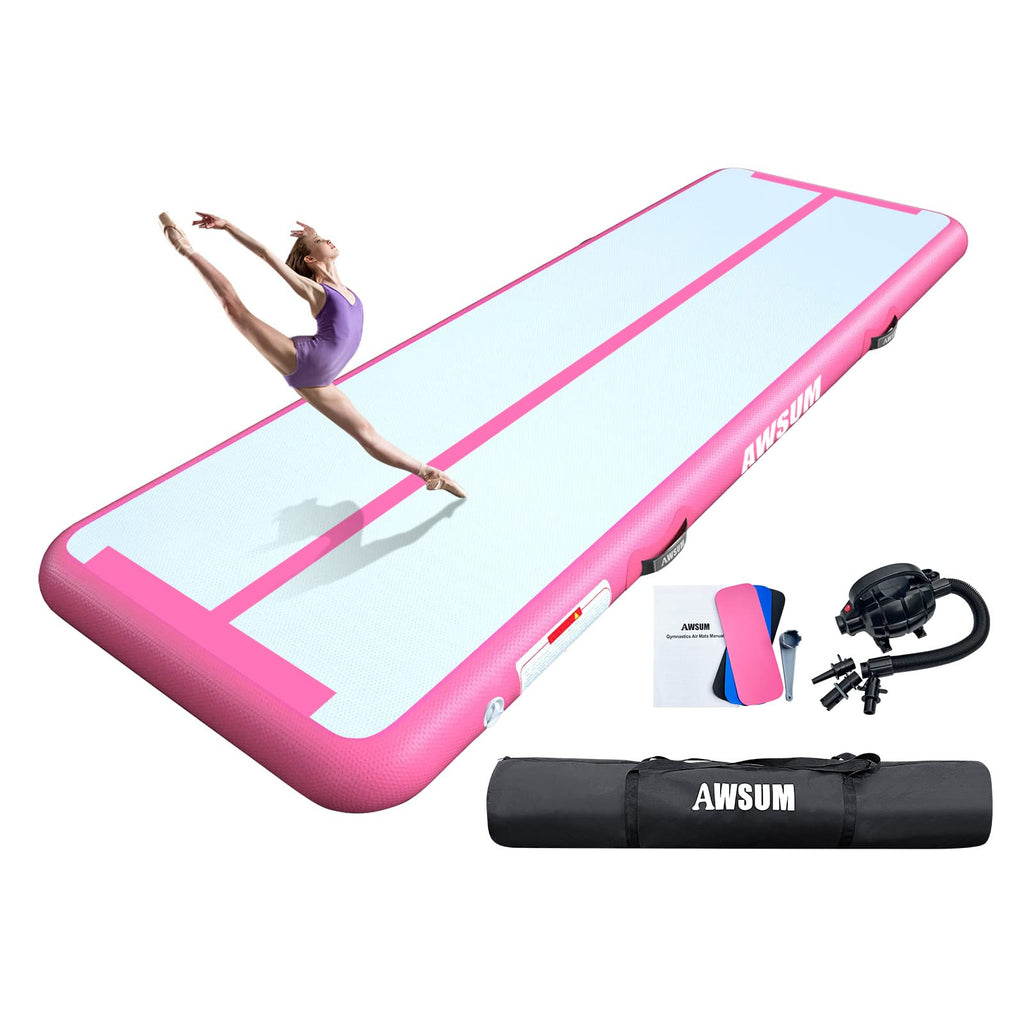 Awsum Air Gymnastics Mat 10Ft/13Ft/16Ft/20Ft/23Ft Inflatable Tumble Track Mats 4/8 Inches Thick Tumbling Mat With Electric Pump 