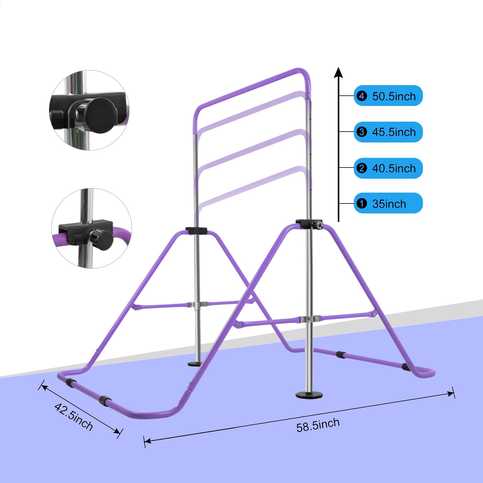 Beeyeo Gymnastic Bars, Folding Horizontal Bars With Rings, Adjustable Height Junior Training Bar Gymnastics Equipment For Home