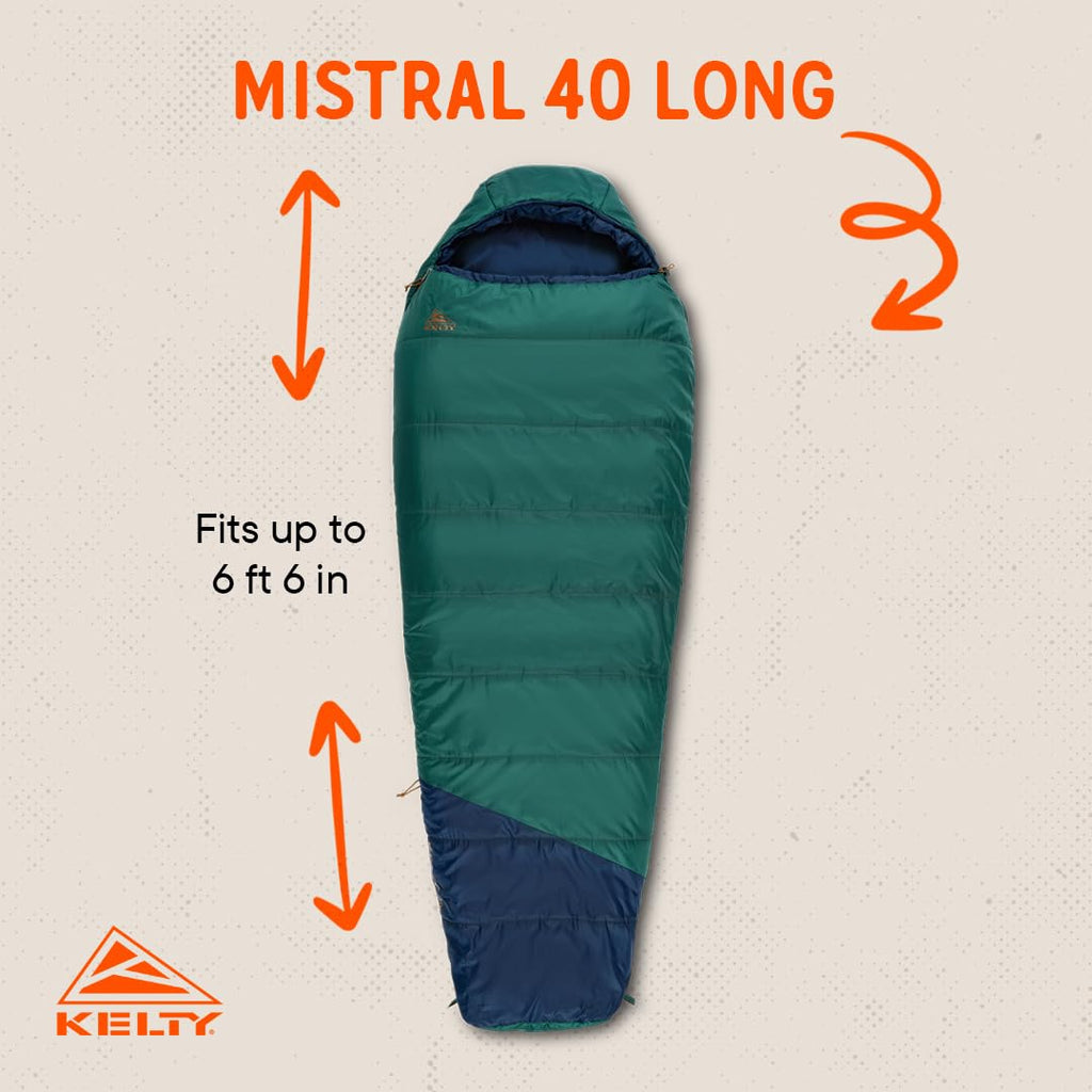 Kelty Mistral Down Sleeping Bag, 550 Fill Power Budget Down-Filled Camping Bag, Water Resistant, Lightweight, 3-Season, 2025 Upd