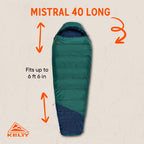 Kelty Mistral Down Sleeping Bag, 550 Fill Power Budget Down-Filled Camping Bag, Water Resistant, Lightweight, 3-Season, 2025 Upd