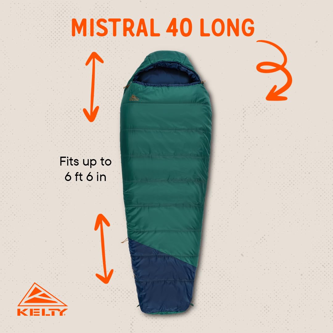 Kelty Mistral Down Sleeping Bag, 550 Fill Power Budget Down-Filled Camping Bag, Water Resistant, Lightweight, 3-Season, 2025 Upd