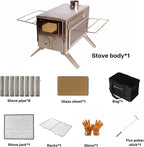 Wood Stove, Camping Wood Stove Include View Glass, Portable Wood Stove With 7 Stainless Steel Insulated Chimneys For Shelter, Hu