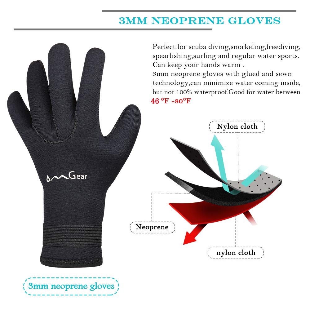 Omgear Neoprene Gloves For Snorkeling Diving Kayaking Surfing Spearfishing All Watersports (Black, M)