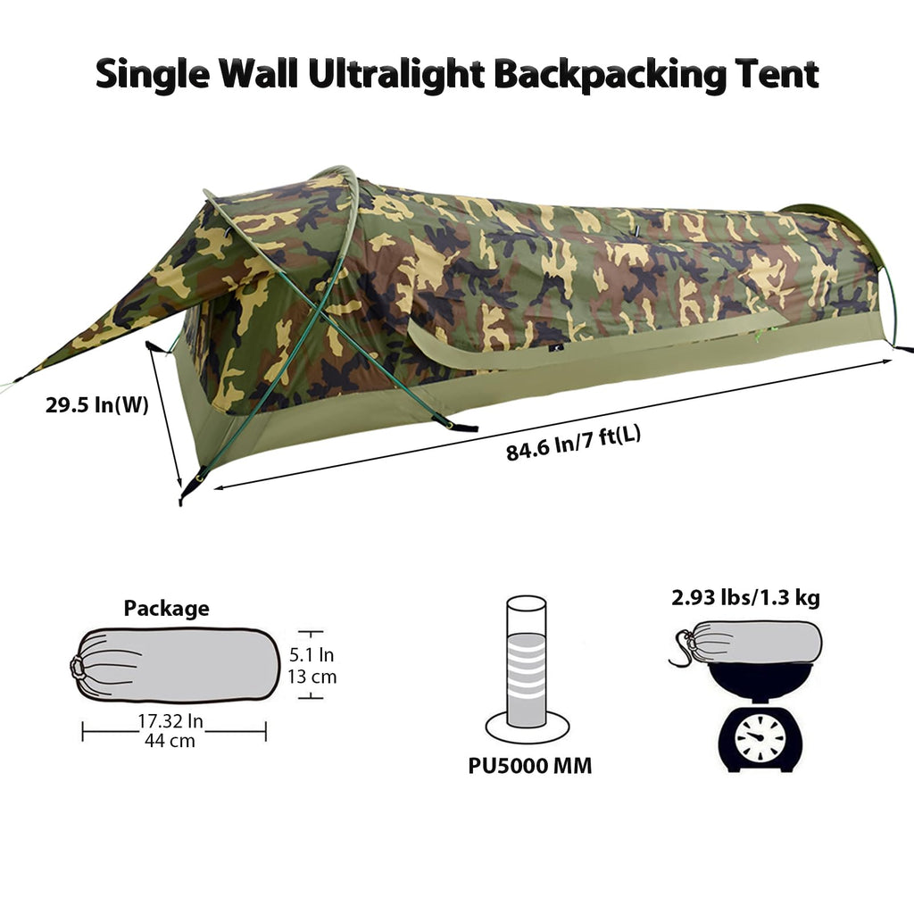 Geertop Ultralight 1 Person Bivy Tent For Camp Waterproof Single Man Tent For Camping Hiking Backpacking Hunting Outdoor Surviva