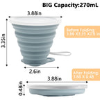 Litoexpe 4 Pack Silicone Collapsible Travel Cup Portable Folding Camping Cup Sets With Lids, Mint Green & Light Gray & Mustard Y