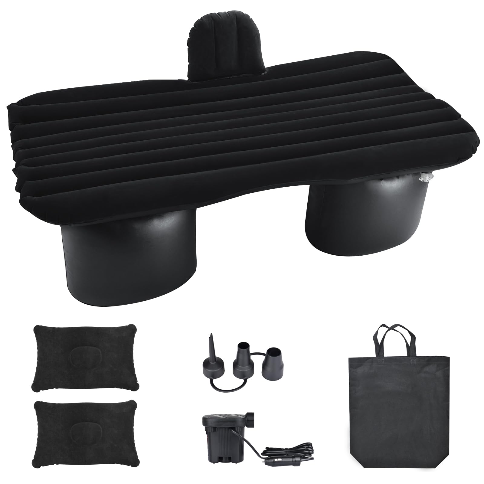 Novelbee Inflatable Car Air Mattress Back Seat Bed With Round Air Foot Piers,Inflatable Camping Air Mattress Blow Up Bed,Portabl